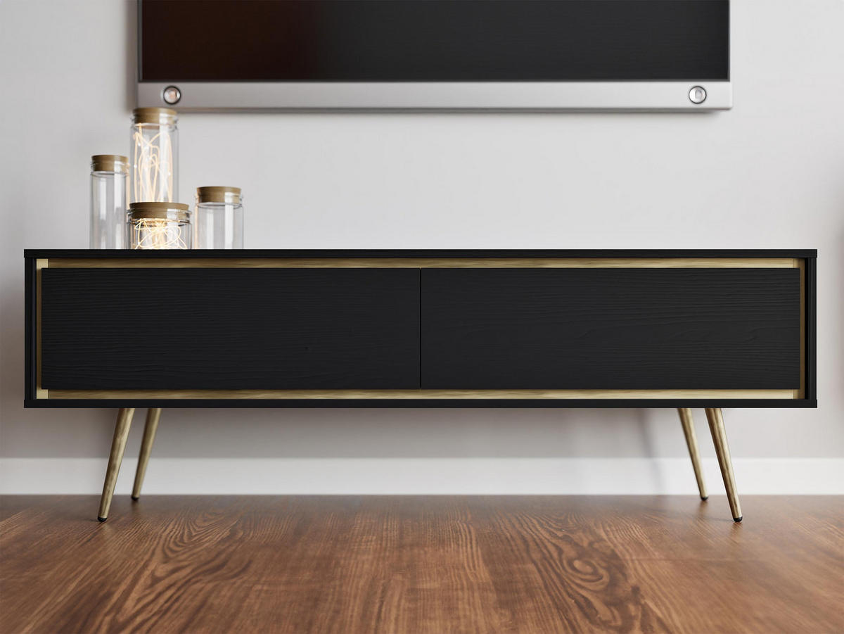 TV-LOWBOARD Tori 02 - Goldfarben/Schwarz, Holzwerkstoff/Metall (150/50/40cm) - MIRJAN24