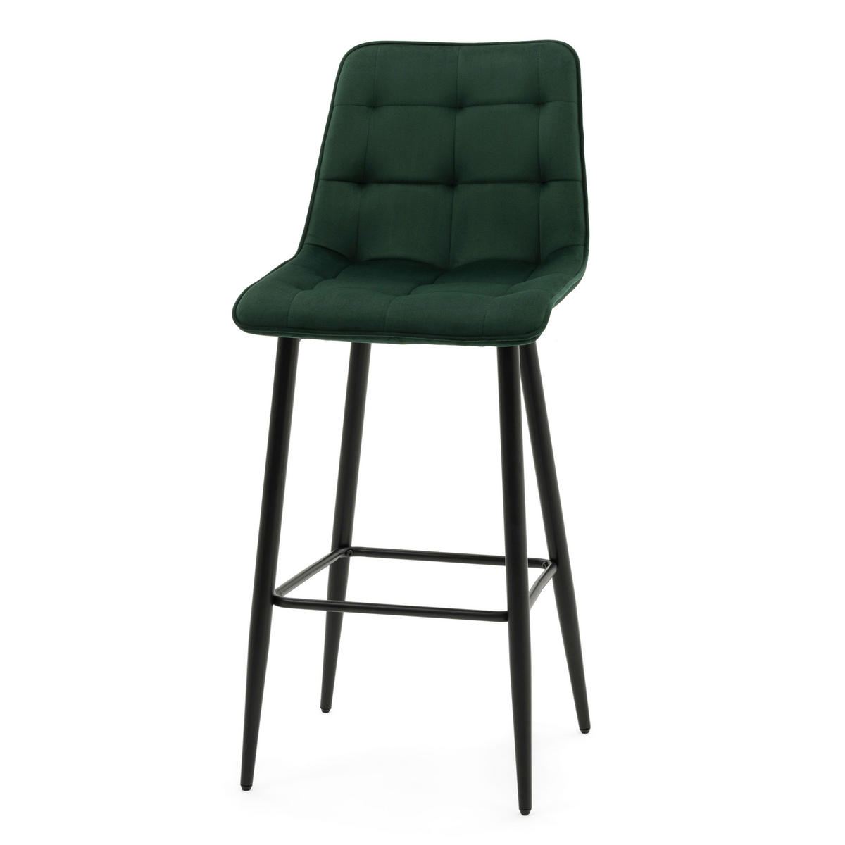 BARHOCKER CHIC gespolsterter mit Steppung - grün - Samt Velours - Schwarz/Grün, Textil/Metall (46/109/56cm) - NEW HOME