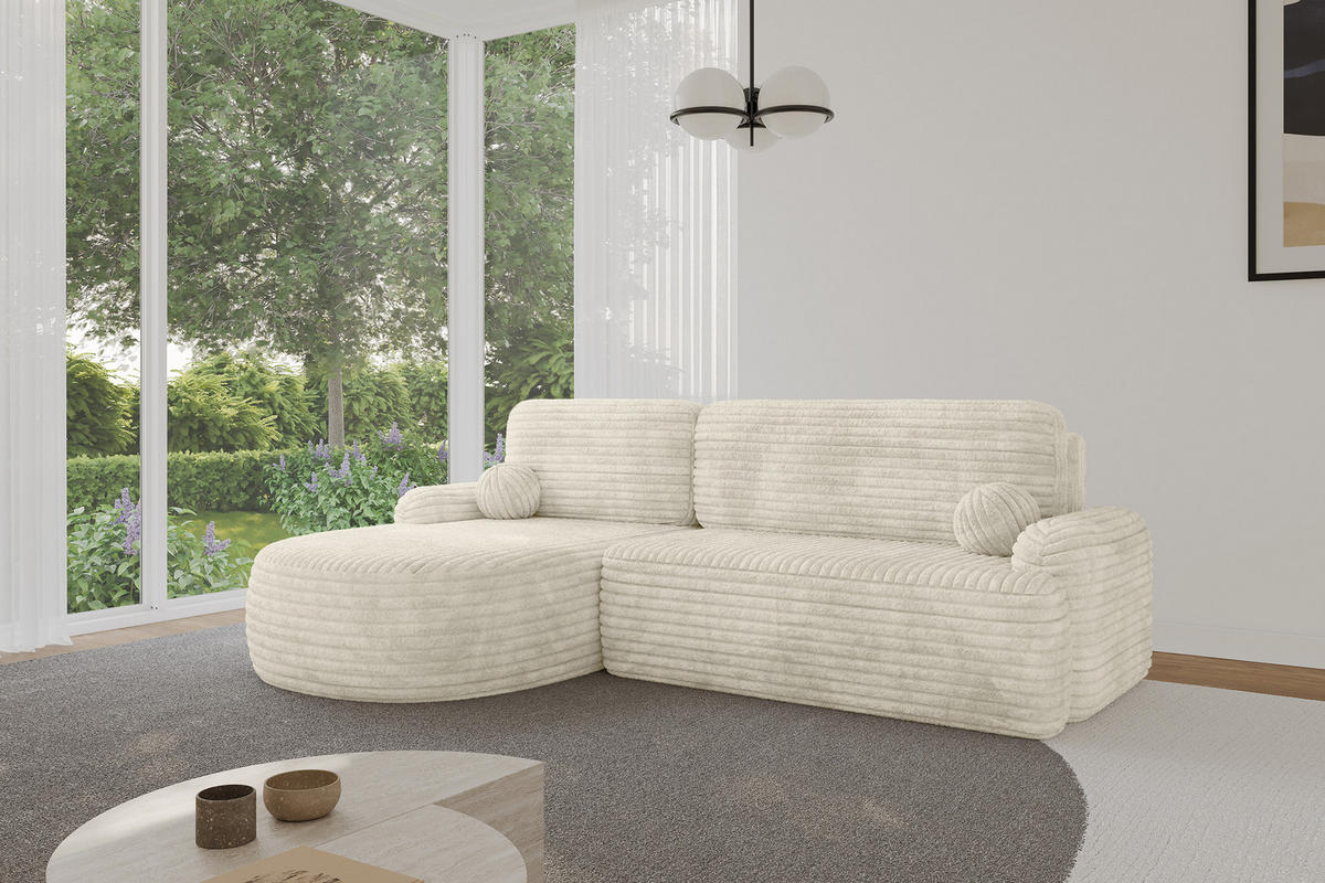 ECKSOFA mit Schlaffunktion und Bettkasten LIRA-L - 264x172x89 Creme - Ecru, Holzwerkstoff/Textil (264/172cm) - ALTDECOR