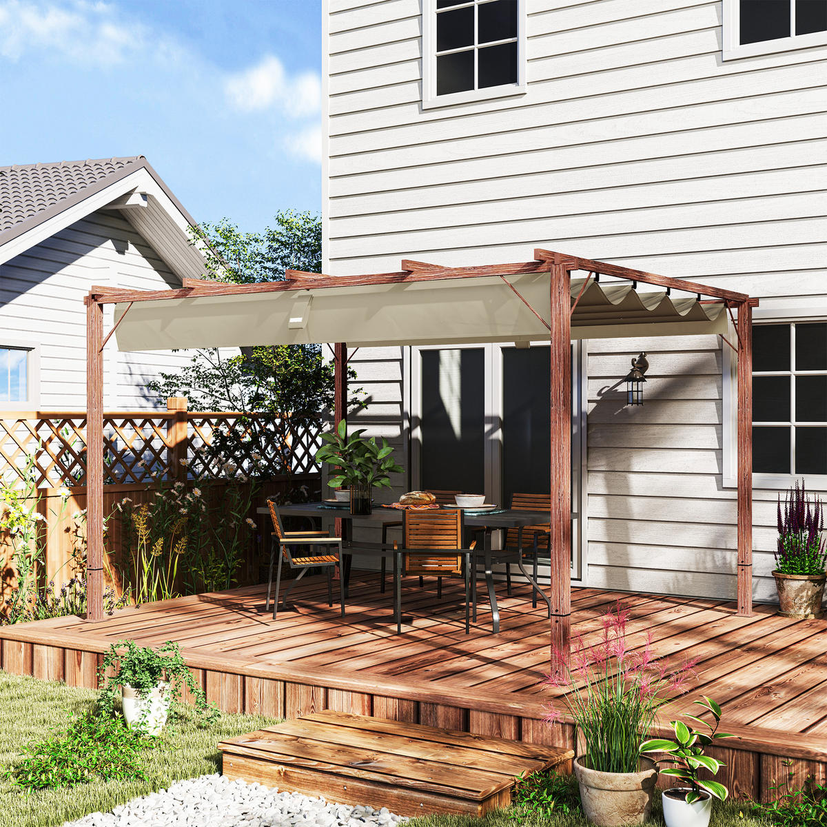 PERGOLA ca. 3x4m Naturholz - Naturfarben, Metall (300/232/382cm) - Outsunny