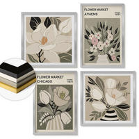 WANDBILDER 4er Set - 50x50 cm & 40x60 cm Silberner Rahmen - Retro-Blumenmuster aus verschiedenen Städten - Silberfarben, Kunststoff (50/50cm) - ArtPrintCave