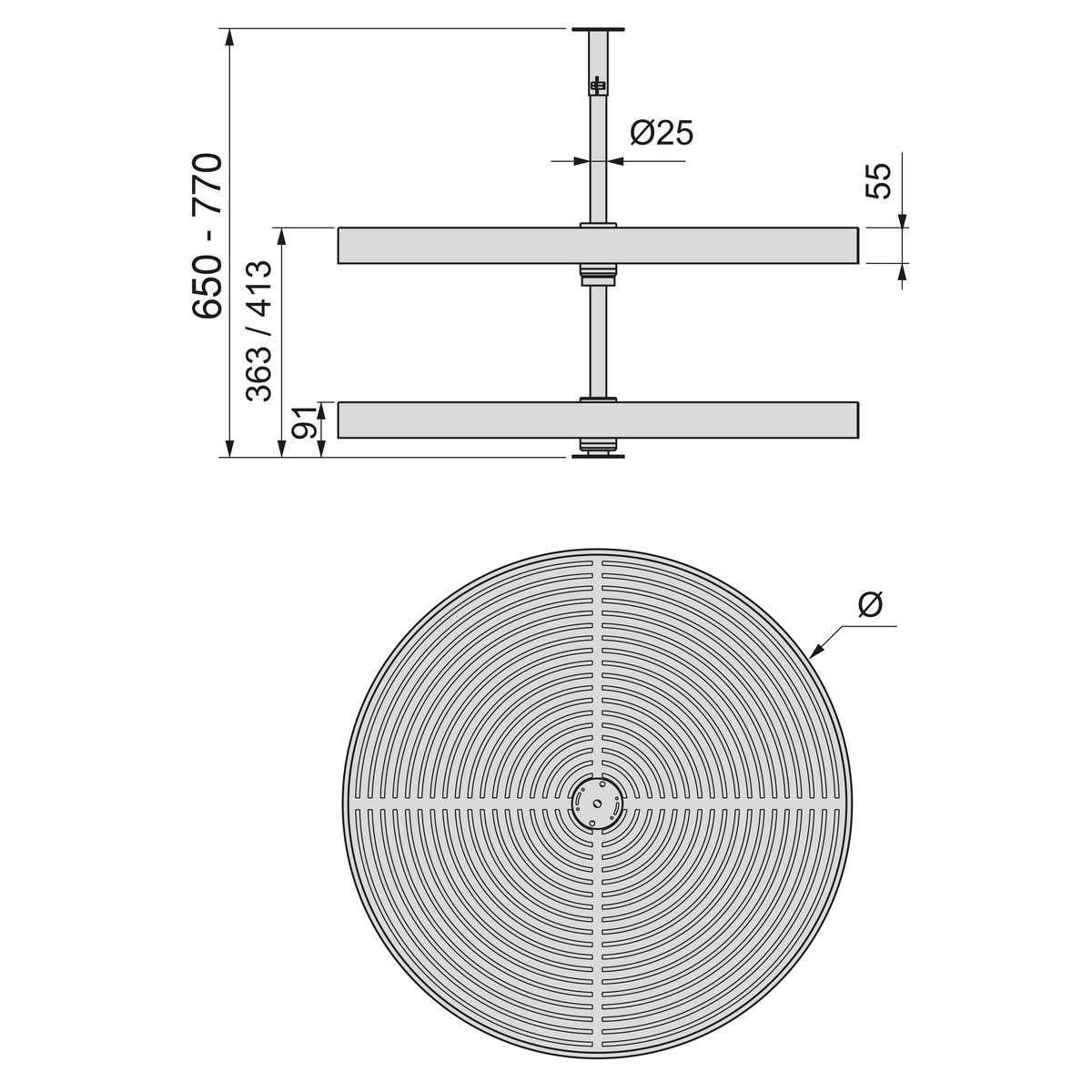PLATTEN Shelvo, rund, für Küchenmöbel, für 800mm Modul, Kunststoff und Aluminium, weiss 2er-set - Weiß, Kunststoff (90/77/90cm) - EMUCA