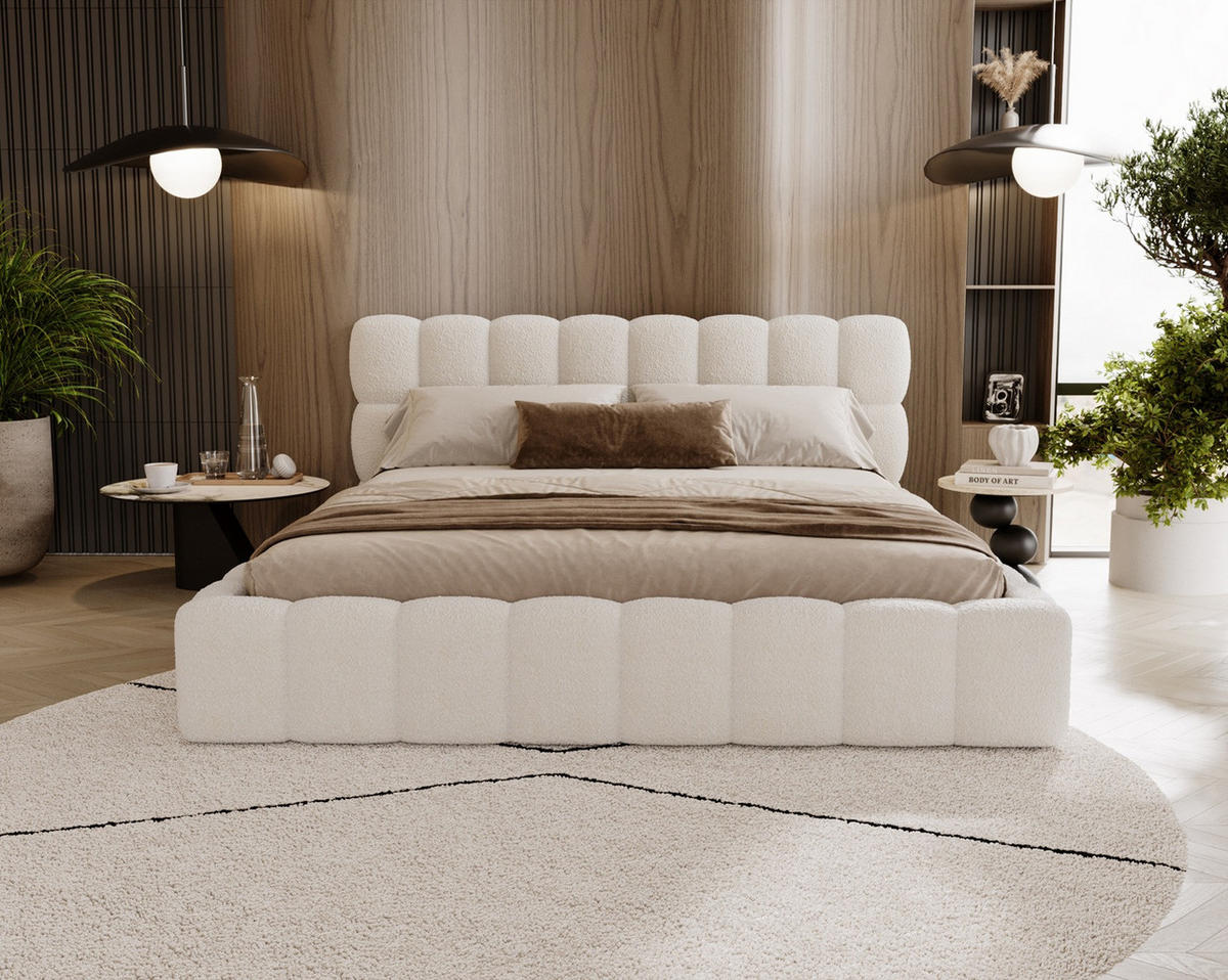 POLSTERBETT ALMA 180 x 200 cm, Bubble, Bouclé, creme - Creme, Textil (180/200cm) - Labett