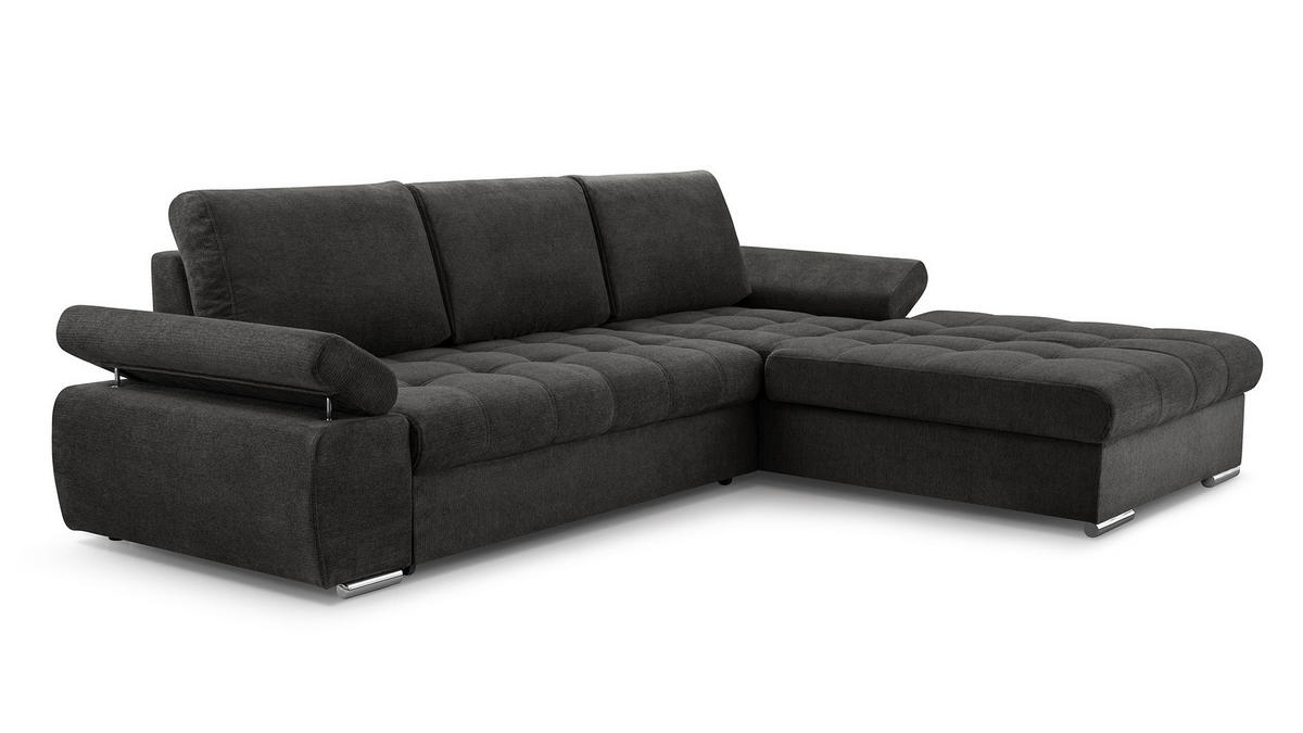 ECKSOFA SANDRO Schwarz Geflochtener Stoff mit Schlaffunktion - Schwarz, Holz (277/201cm) - MASSENO