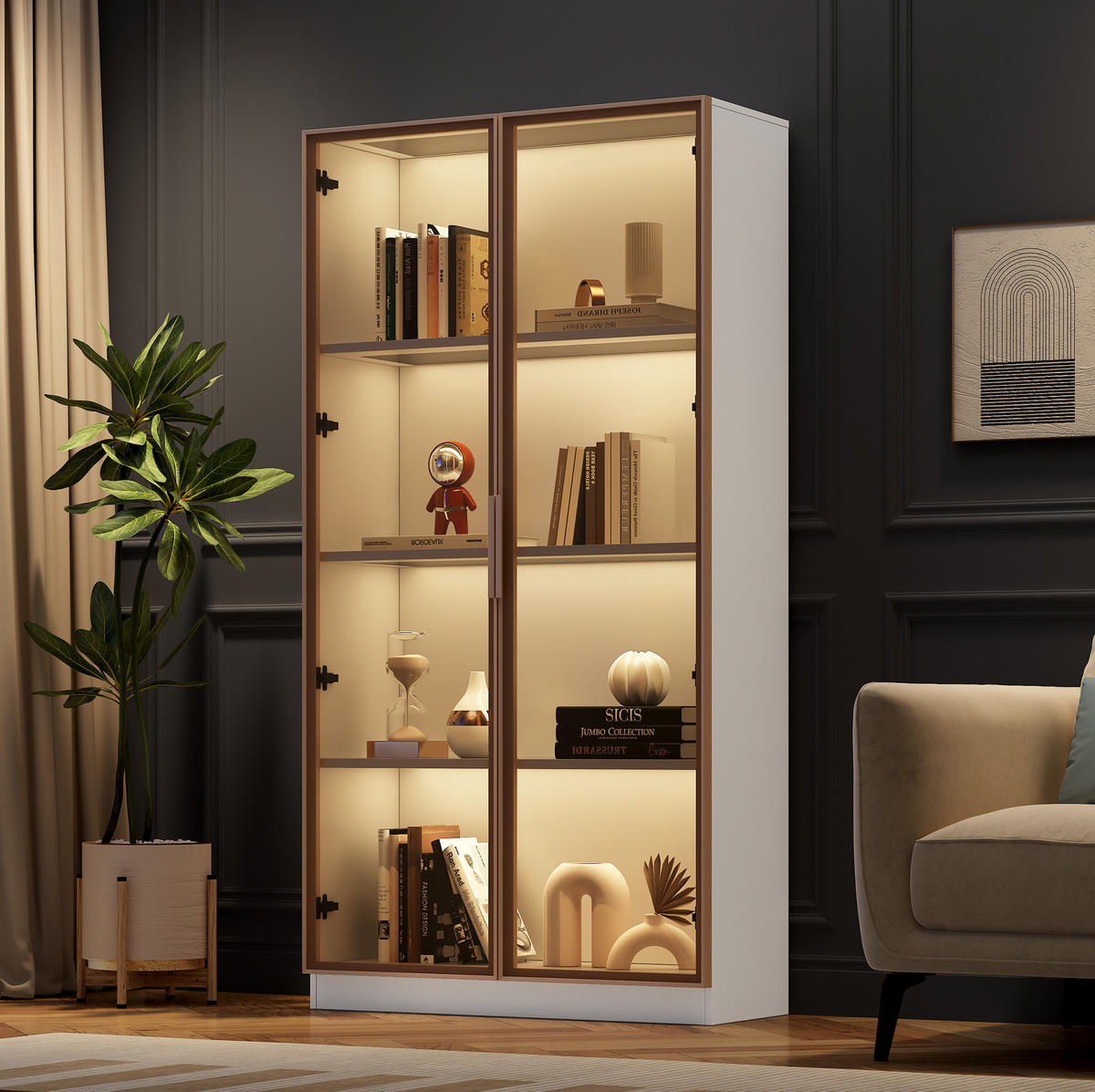 VITRINE 80/40/160 cm aus Spanplatte mit LED-Beleuchtung Weiß - Weiß, Holzwerkstoff (80/160/40cm) - Modenvie