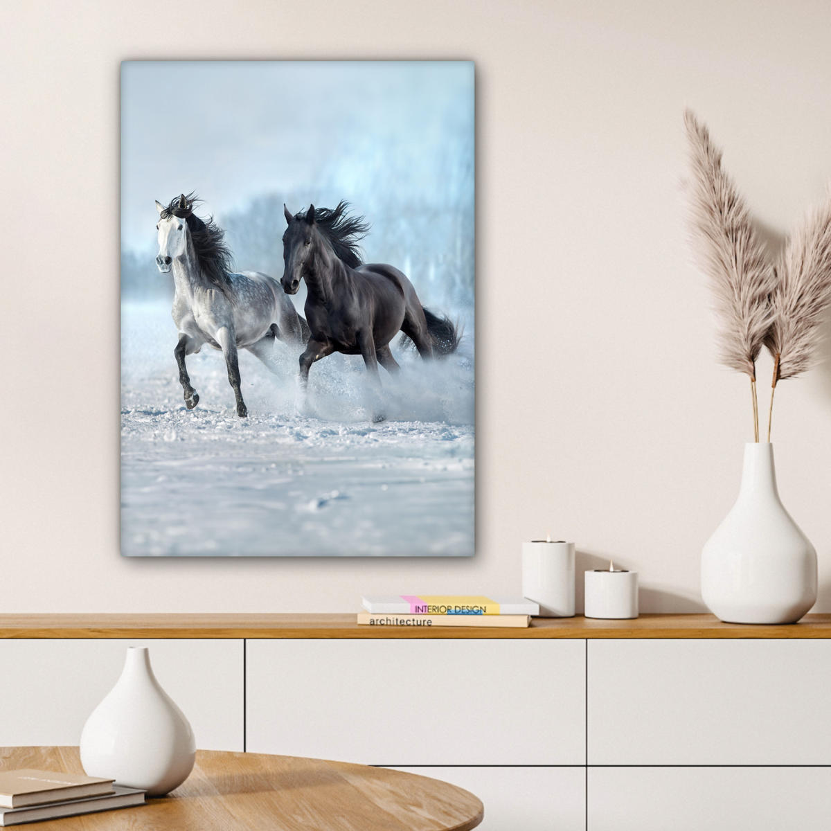 LEINWANDBILD Pferde - Winter - Tiere - Natur - Schnee 60x80 cm - Anthrazit, Textil (60/80cm) - MuchoWow