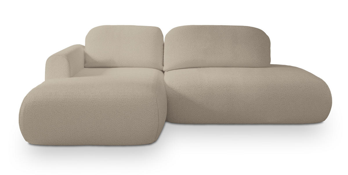 ECKSOFA NUVIRA L-S Beige Boucle-Stoff mit Schlaffunktion - Beige, Holz (274/165cm) - MASSENO