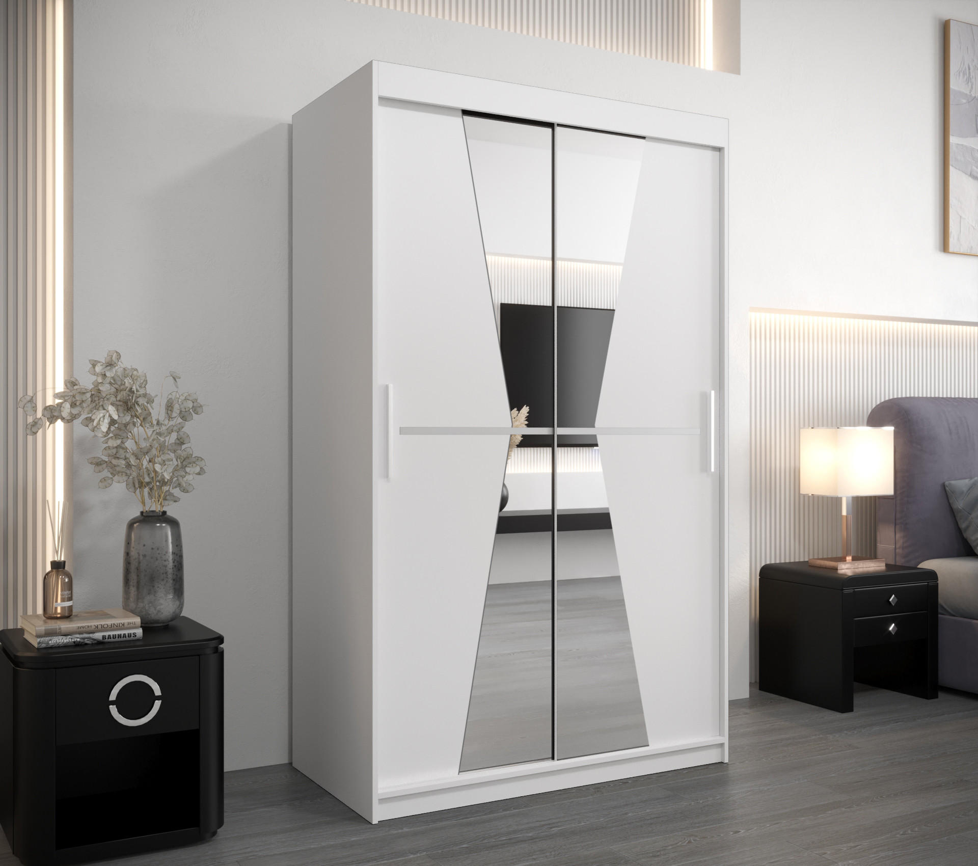 SCHWEBETÜRENSCHRANK 200/120/62 2-türig - Silberfarben/Weiß, Holz/Kunststoff (120/200/62cm) - MÖBEL KRYSPOL