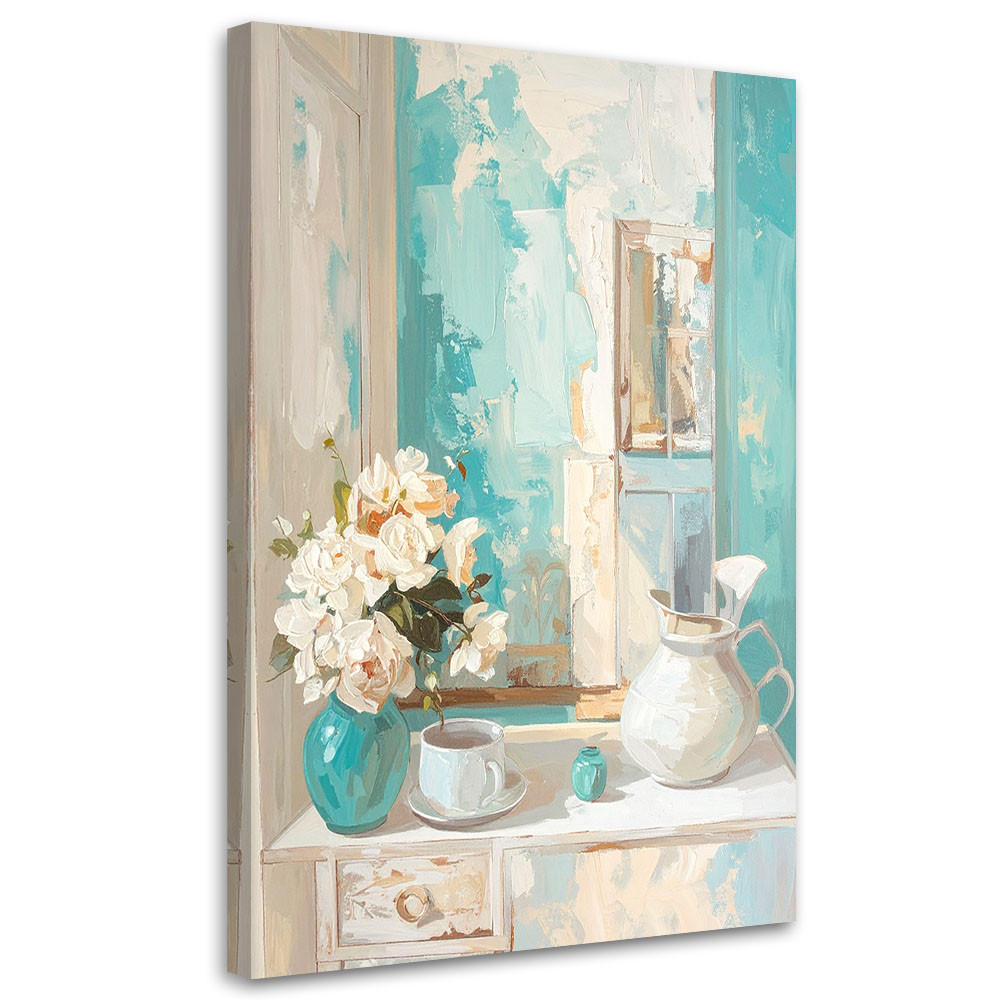 LEINWANDBILD Blumen 70x100cm - Türkis, Textil (70/100cm) - Feeby