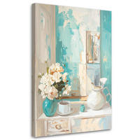 LEINWANDBILD Blumen 70x100cm - Türkis, Textil (70/100cm) - Feeby