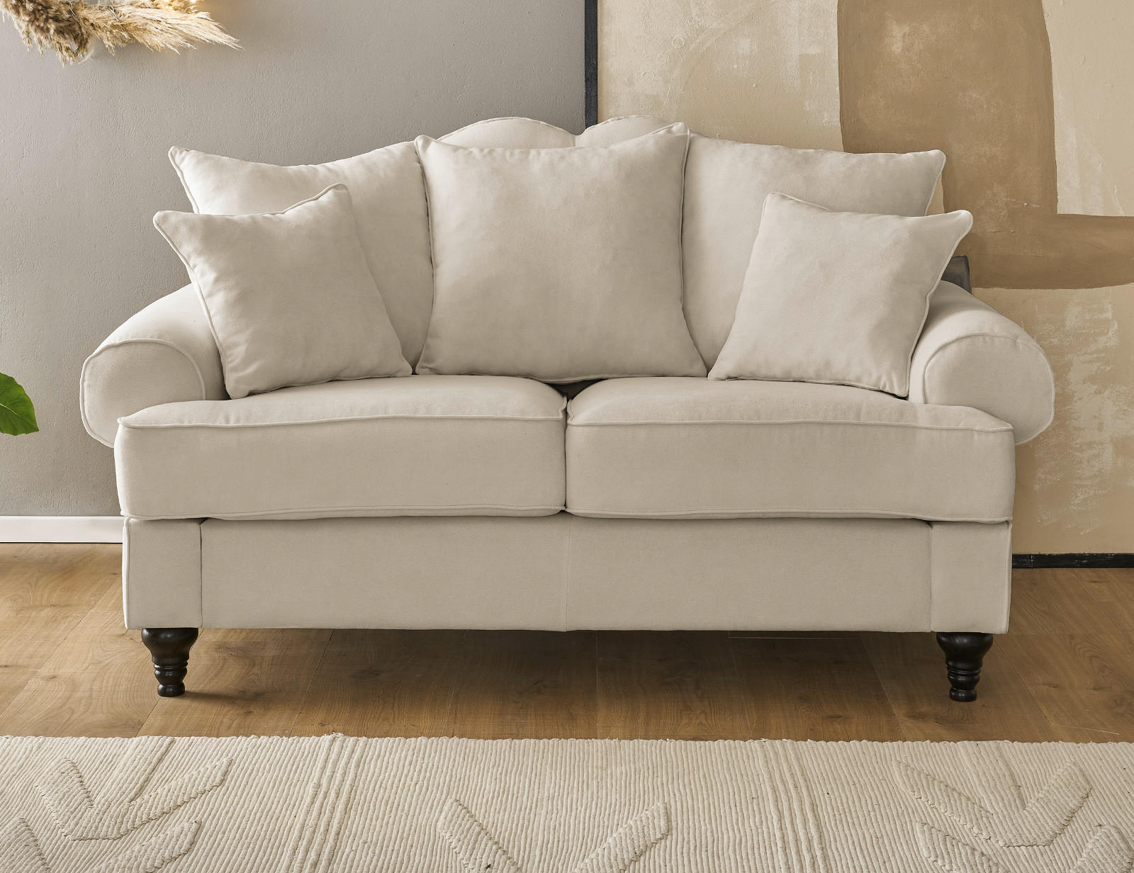 SOFA beige Landhaus, Couch 2-Sitzer 170 cm - Beige, Holz/Textil (170/95/100cm) - Furn.Design