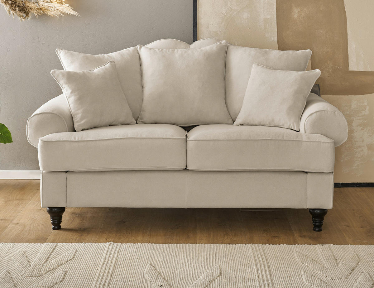 SOFA beige Landhaus, Couch 2-Sitzer 170 cm - Beige, Holz/Textil (170/95/100cm) - Furn.Design