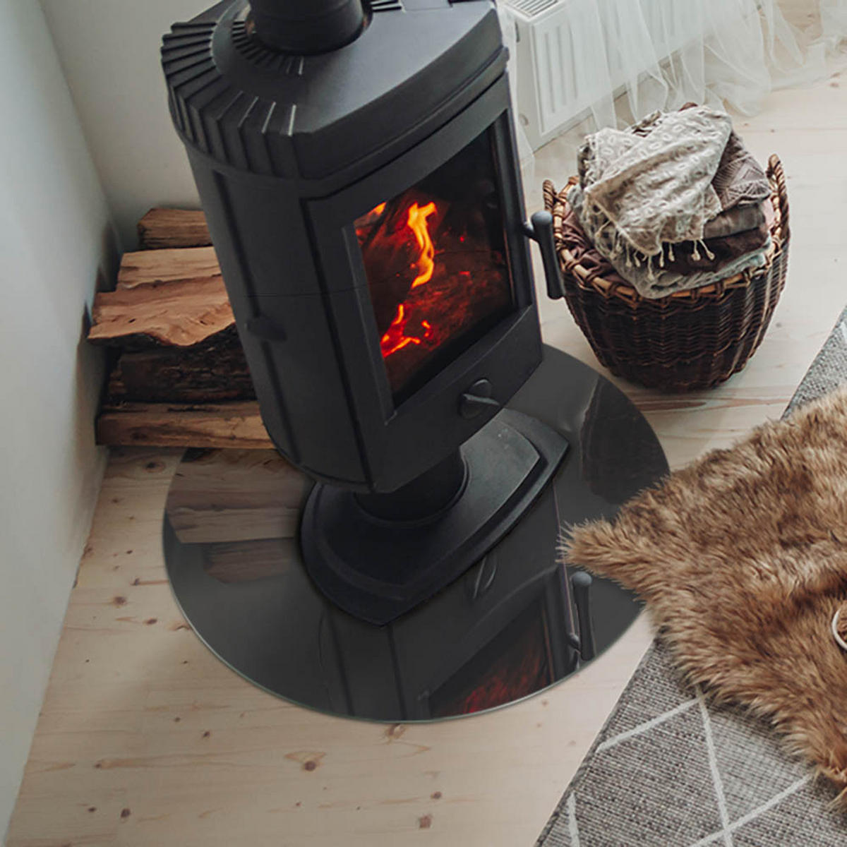 GLASPLATTE für Kamin Ø 60 cm Grau - Grau, Glas (60/60/0.4cm) - ArtPrintCave