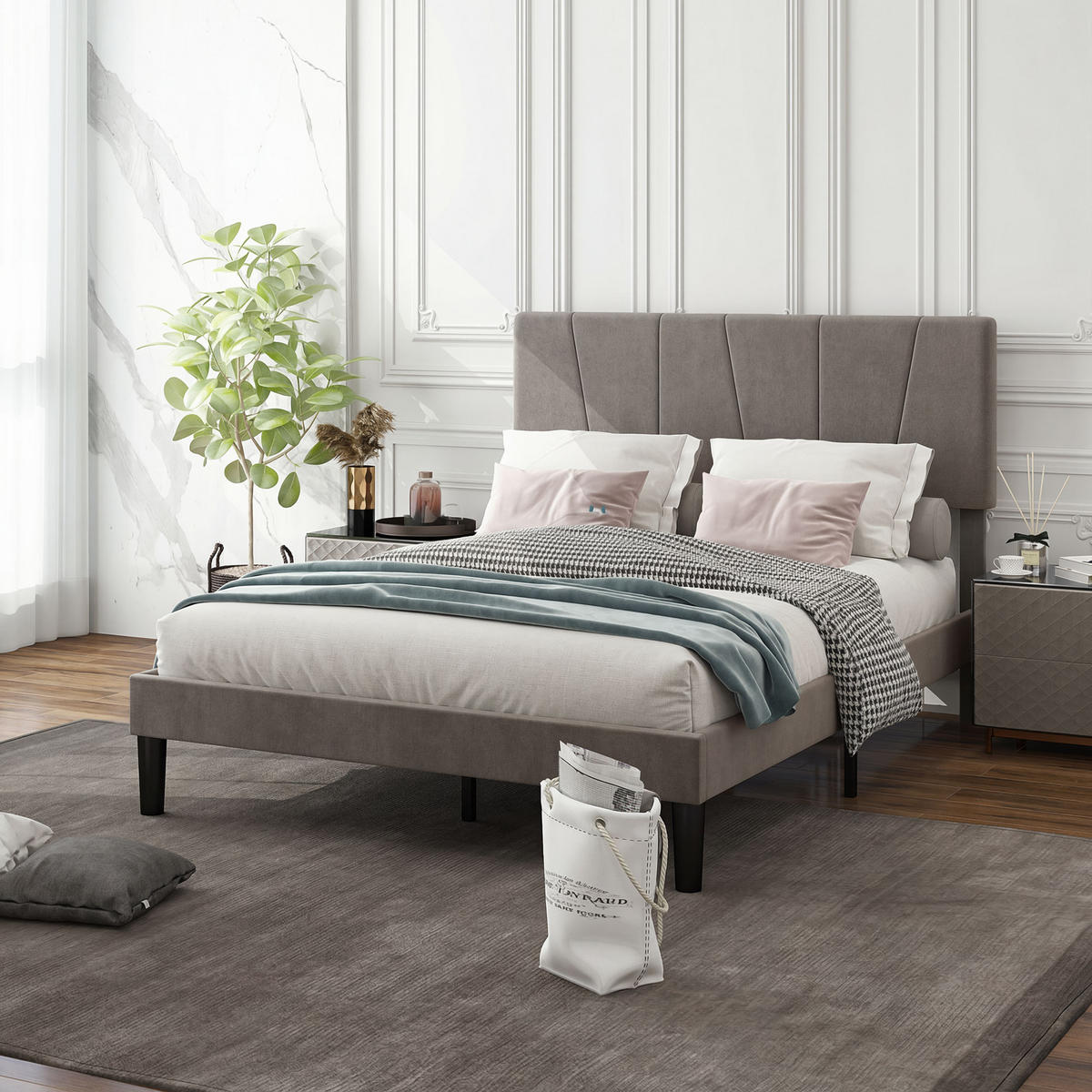 BETT 140x190 cm DE-14578 mit verstellbarem Kopfteil Grau - Grau, Metall (140/190cm) - ComfortXL