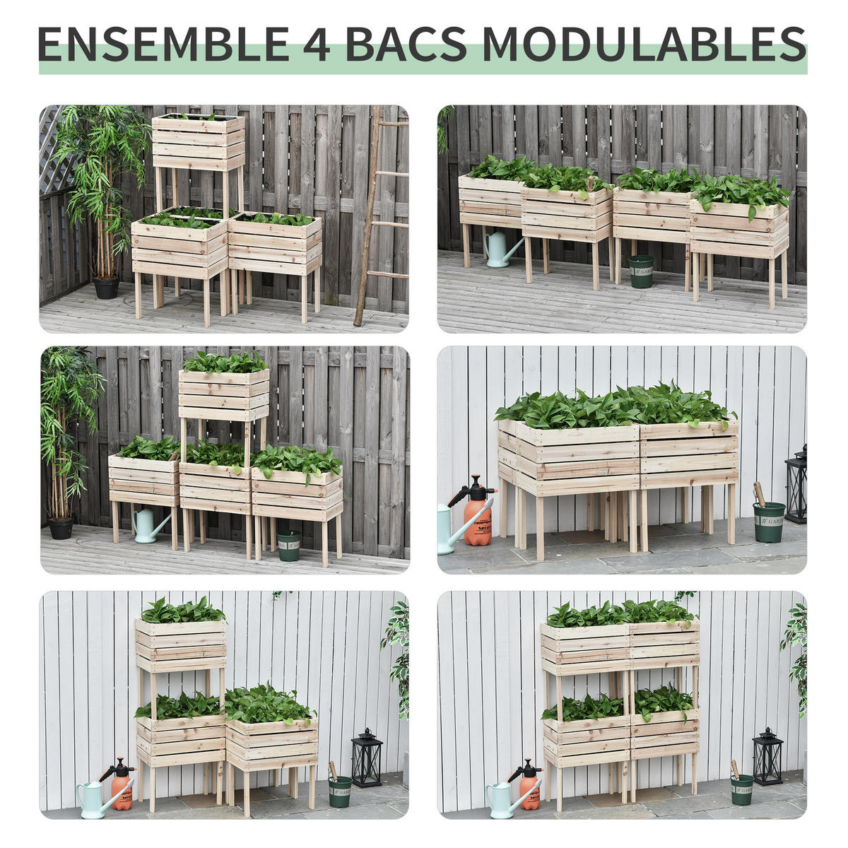 HOCHBEET DE-12104 4er-Set modulbar mit Bewässerung Natur - Beige, Holzwerkstoff (50/60/30cm) - ComfortXL