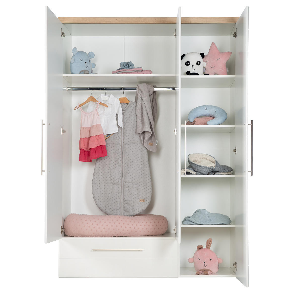 KLEIDERSCHRANK Nele - Weiß, Holzwerkstoff/Metall (136/195/51.5cm) - Roba