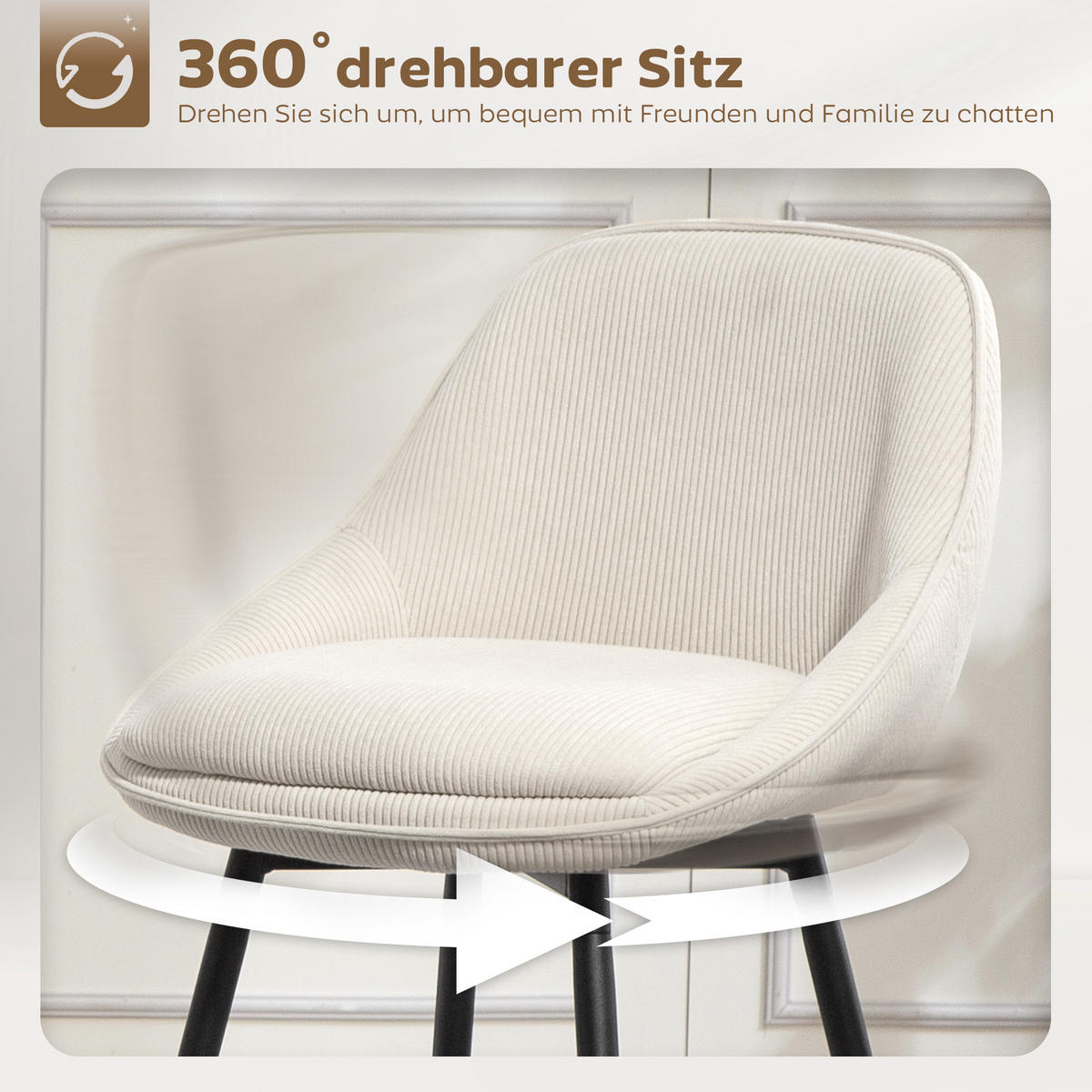 BARHOCKER 2ER-SET aus Polyester Cremeweiß - Creme, Textil (49/88/52cm) - HOMCOM