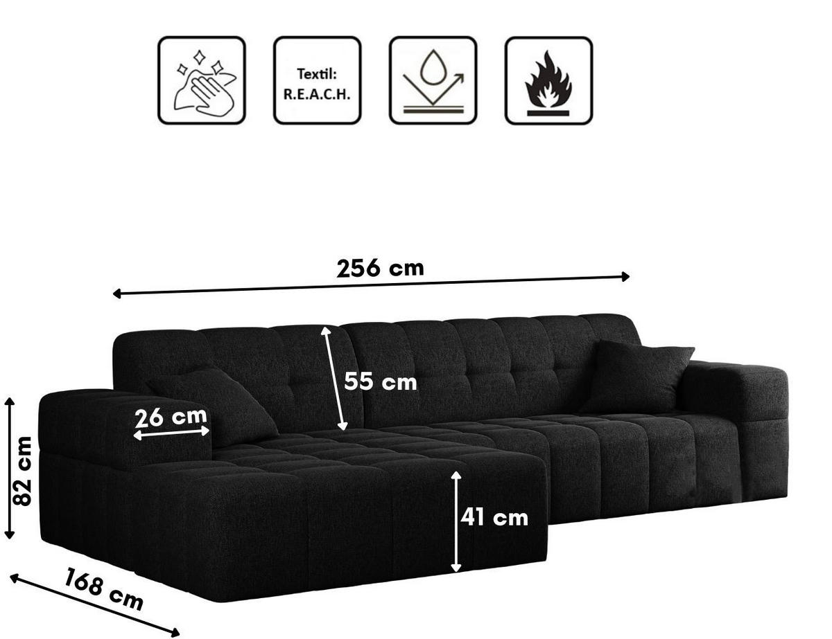 ECKSOFA L-Form NIMES Stoff Verita Schwarz Links - Schwarz, Holz (168/256cm) - Kaiser Möbel