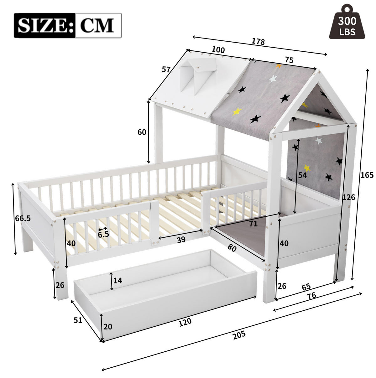KINDERBETT Hausbett 90/200 cm Weiß mit Schubladen und Lattenrost - Weiß, Holzwerkstoff (90/200cm) - BEAOK