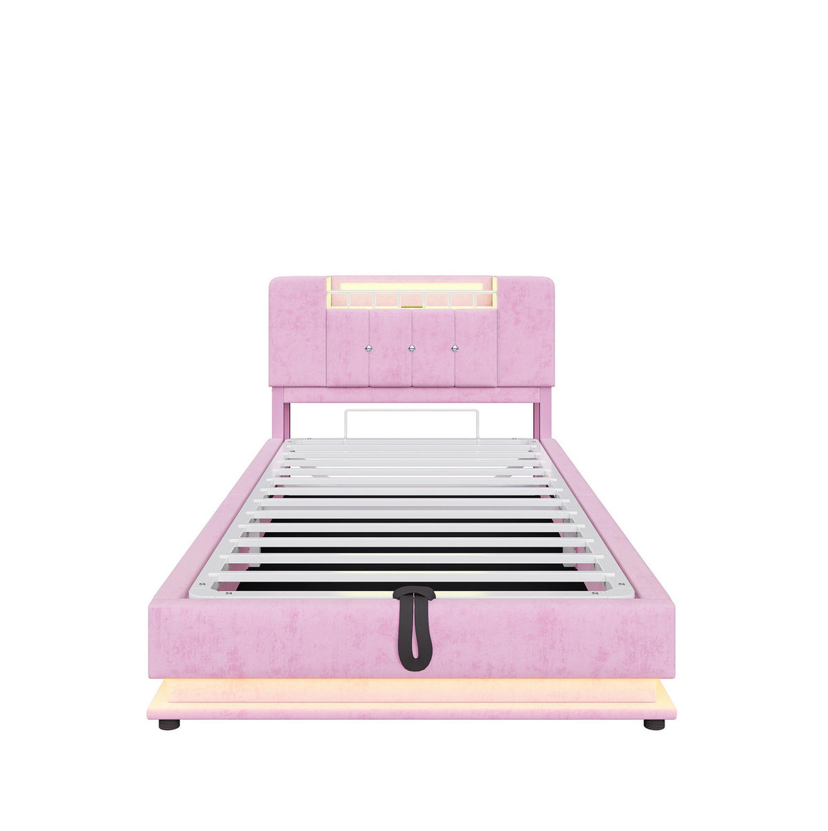 KINDERBETT 90/200 cm mit LED-Beleuchtung, USB-Anschluss und hydraulischem Stauraum, Samtbezug, Rosa - Rosa, Textil (90/200cm) - Redom
