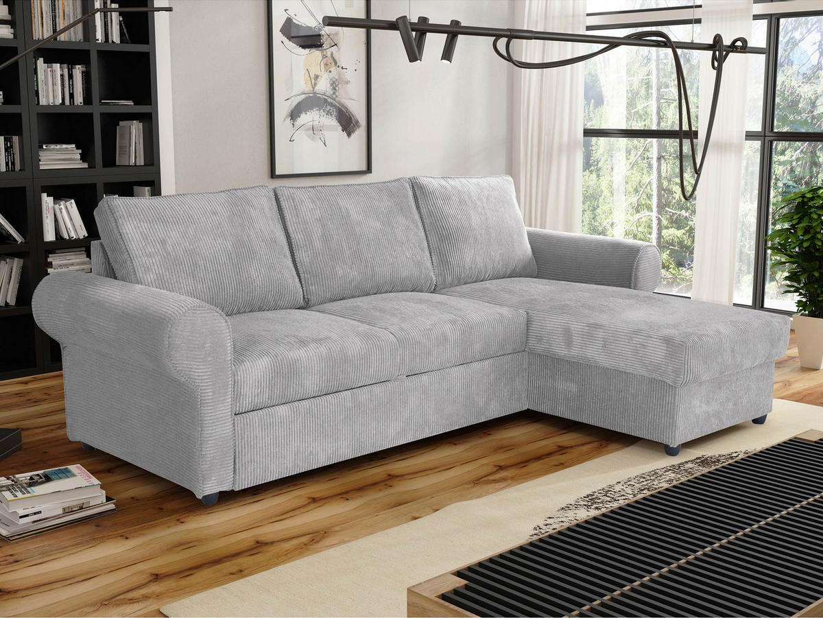 ECKSOFA Monaco Cord - Hellgrau/Schwarz, Holz/Textil (246/155cm) - MIRJAN24
