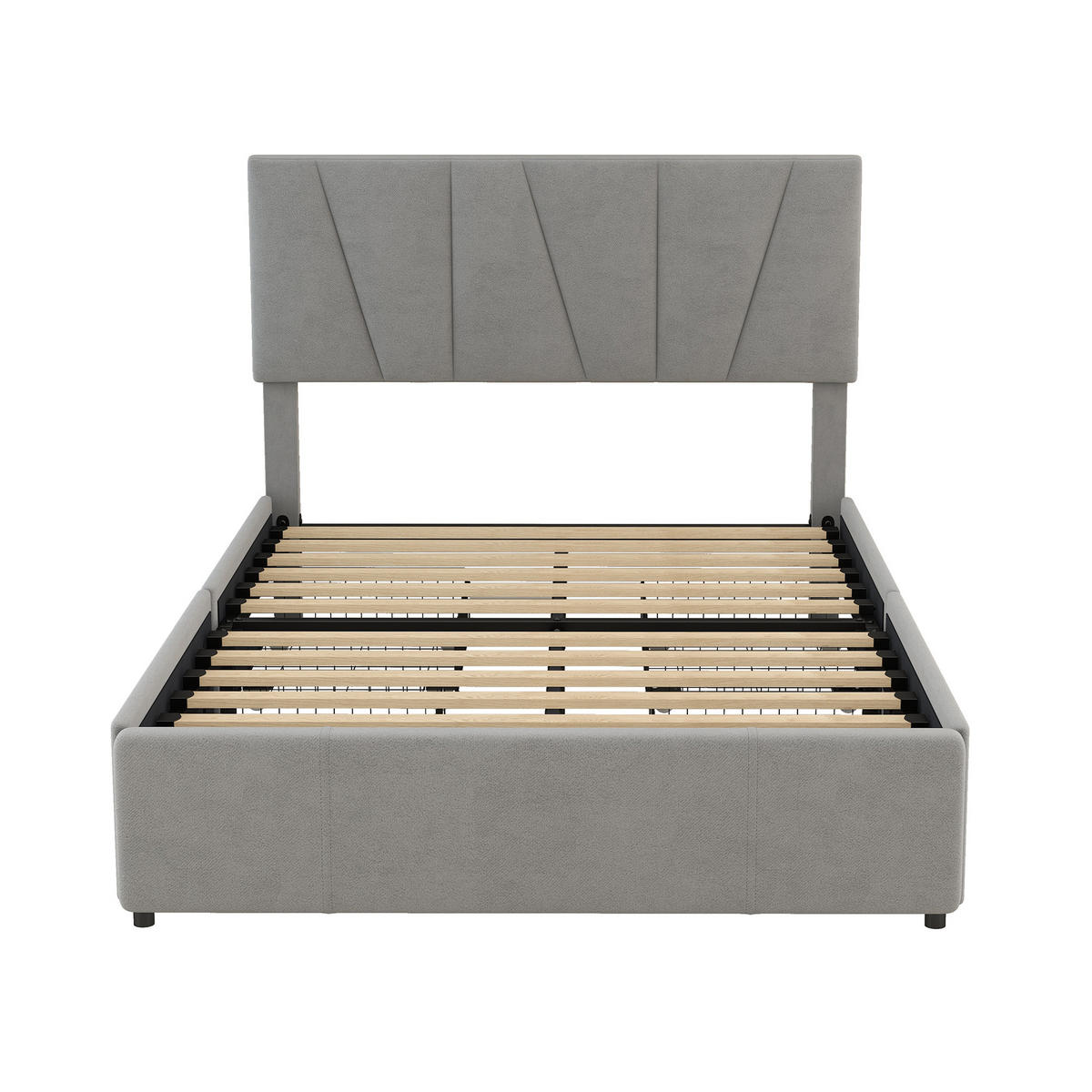 POLSTER PLATTFORM BETT 140x200cm Grau 4 Schubladen verstellbares Kopfteil - Grau, Holz (140/200cm) - FLIEKS