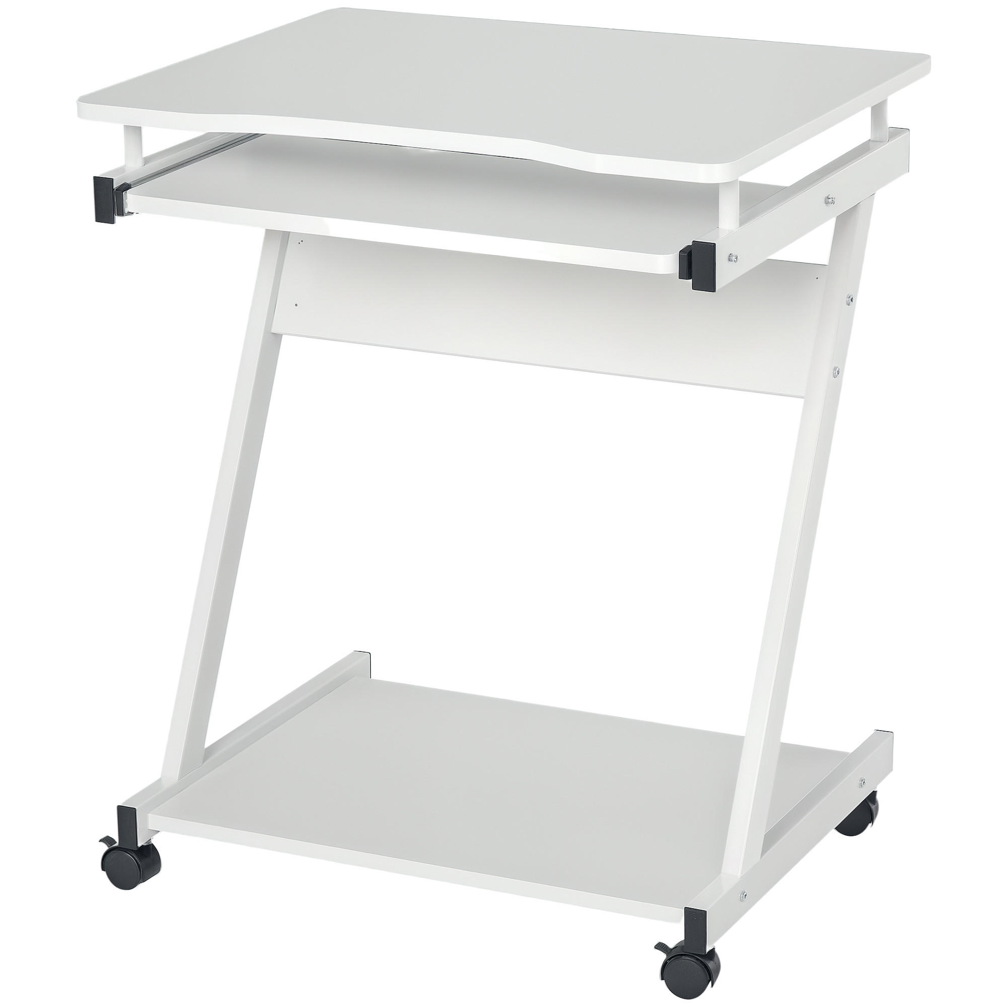 COMPUTERTISCH Weiß rollbar mit Tastaturauszug und Ablage 60/48/73 cm - Weiß, Holzwerkstoff (48/60/73cm) - PANGIVO