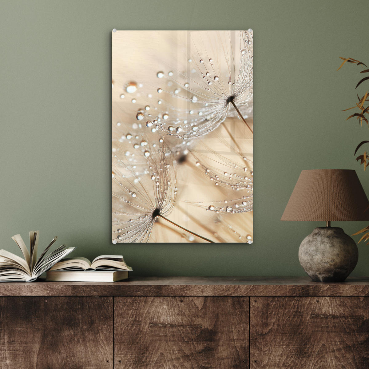 ACRYLGLASBILD Löwenzahn - Abstrakt - Natur - Beige 40x60 cm - Braun, Glas (40/60cm) - MuchoWow