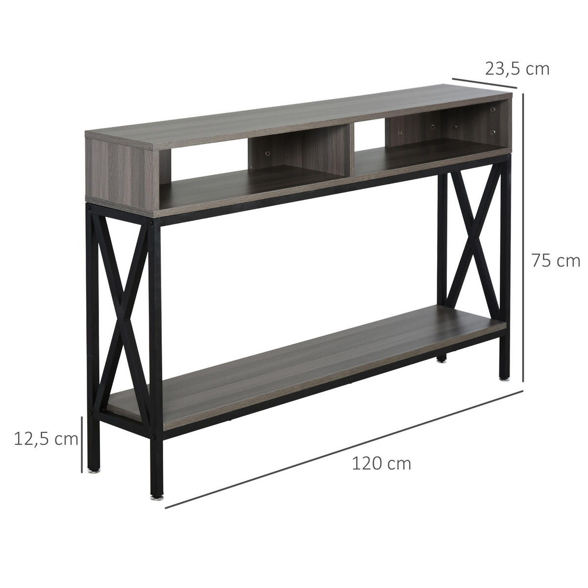 KONSOLENTISCH DE-16755 Industrie-Design mit Ablage Grau - Grau, Holzwerkstoff (120/23/75cm) - ComfortXL