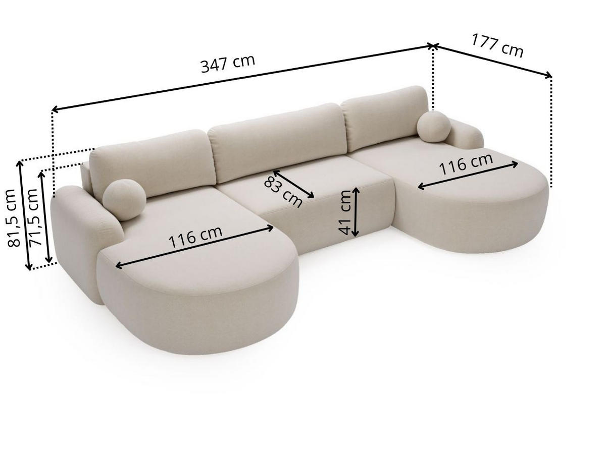 ECKSOFA Aurio U Bouclé-Stoff Weiß - Schwarz/Weiß, Kunststoff/Textil (347/177cm) - Graingold