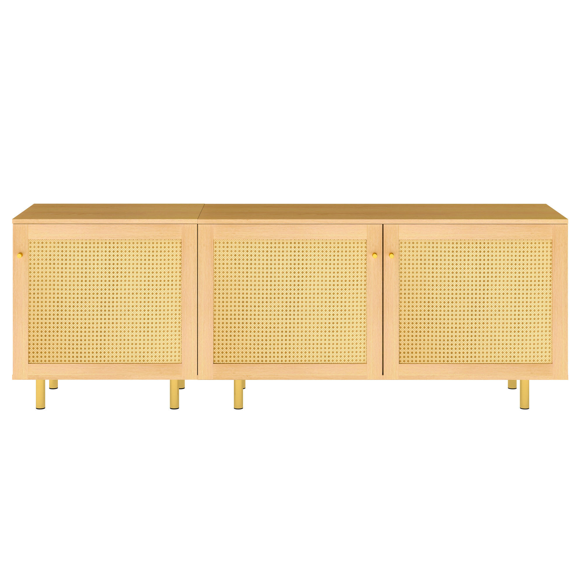 OKWISH BOČNÍ skříň 180/40/63 cm přírodní z MDF s modulární konstrukcí a zlatými úchytkami