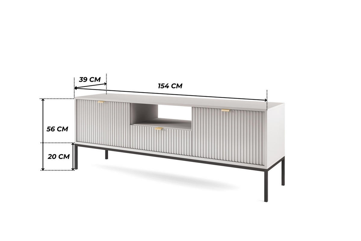 GRAUES Modernes Geriffeltes TV-Board KIOTO RTV2D1SZ (Schwarzes Gestell, Soft-Close Türen) - Goldfarben/Schwarz, Holz/Holzwerkstoff (154/56/39cm) - Ravio