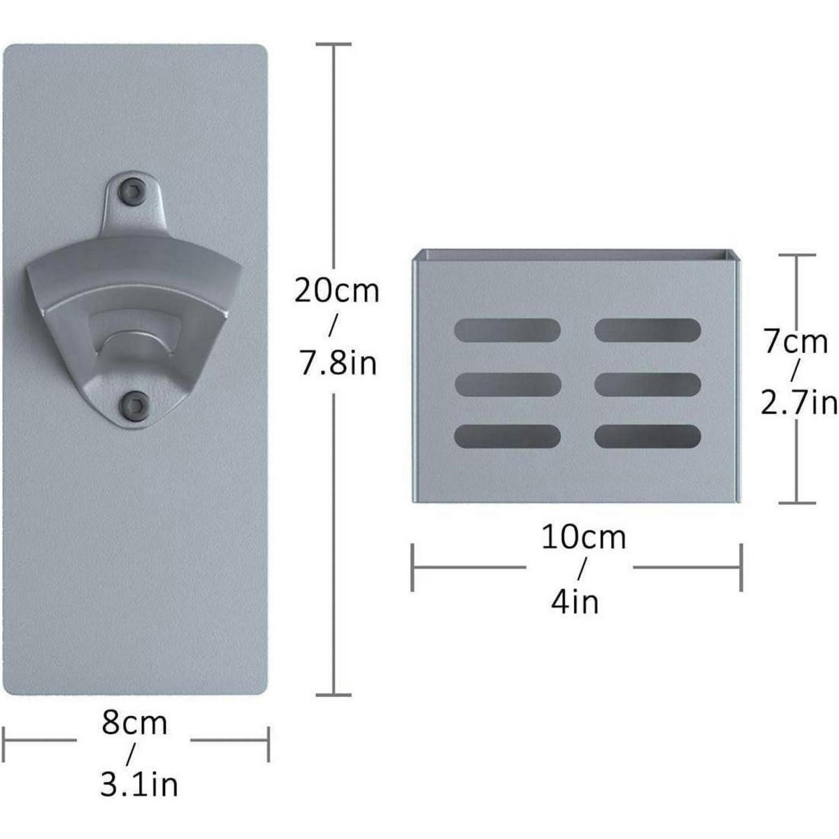 FLASCHENÖFFNER mit Auffangbehälter Wandmontage Silber - Grau, Metall (20cm)