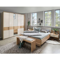 SCHLAFZIMMER Lenvara in Champagner 4 teilig mit Drehtürenschrank mit Spiegel, Passepartout, zwei Nachttische und Komfortbett - Braun, Holzwerkstoff (80/200/120cm)