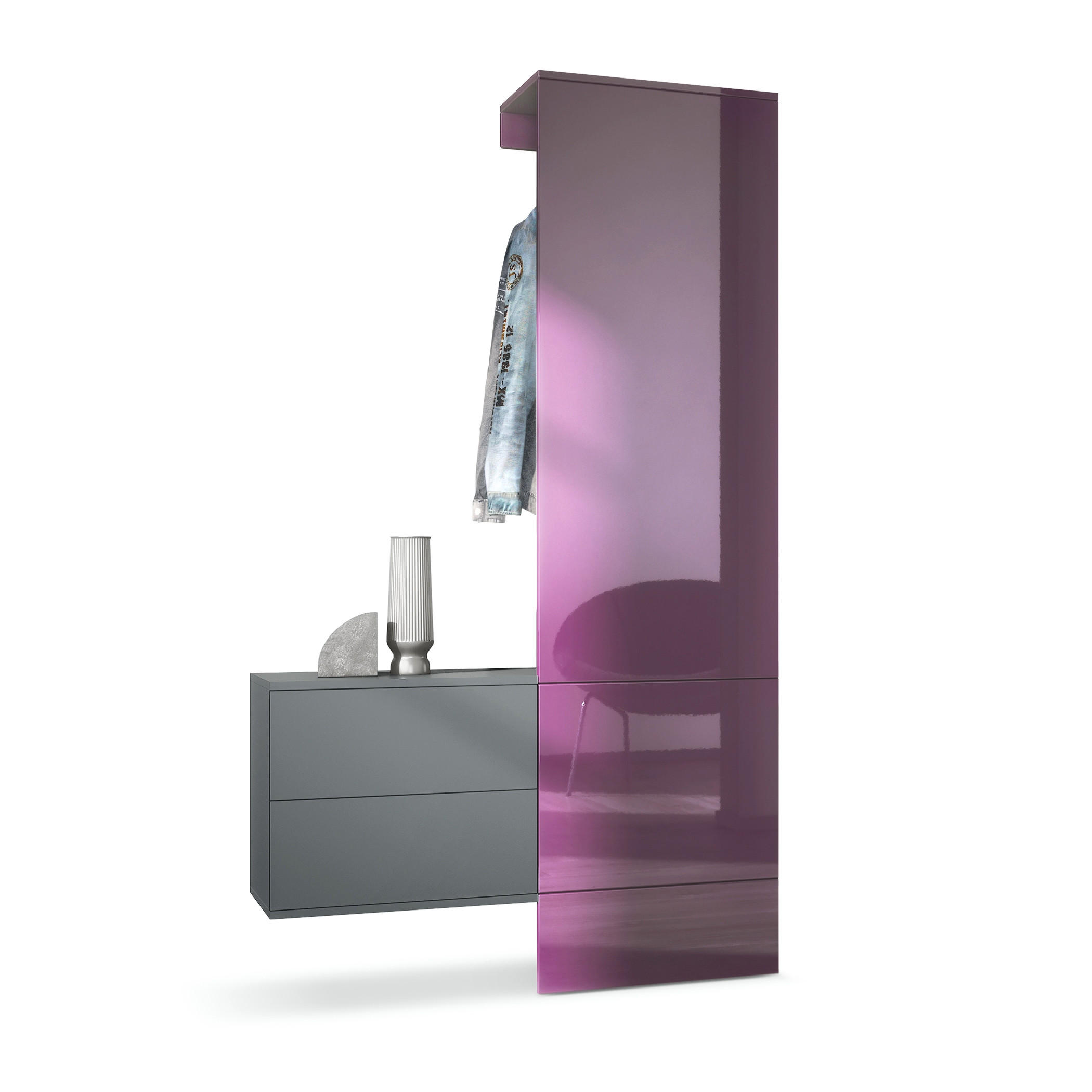 GARDEROBE Carlton Paneel in Brombeer Hochglanz - Brombeere, Holzwerkstoff (105/193/35cm) - Vladon