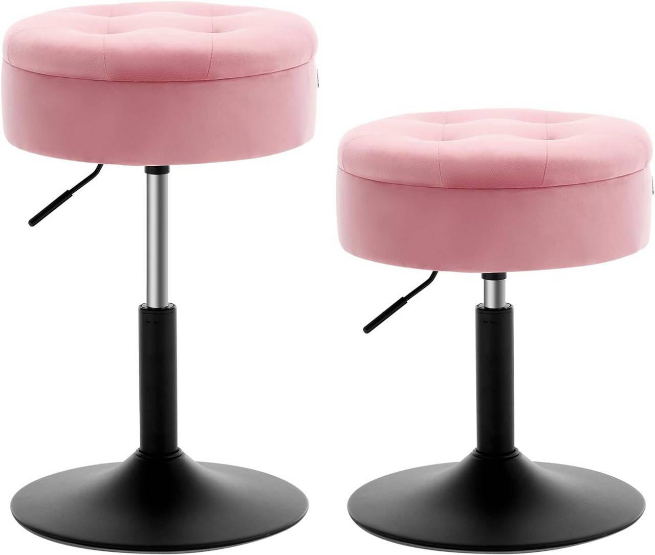 SITZHOCKER 2er Set mit Stauraum, aus Samt, Rosa - Schwarz/Rosa, Kunststoff/Textil (38.5/50/38.5cm) - Woltu