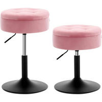 SITZHOCKER 2er Set mit Stauraum, aus Samt, Rosa - Schwarz/Rosa, Kunststoff/Textil (38.5/50/38.5cm) - Woltu