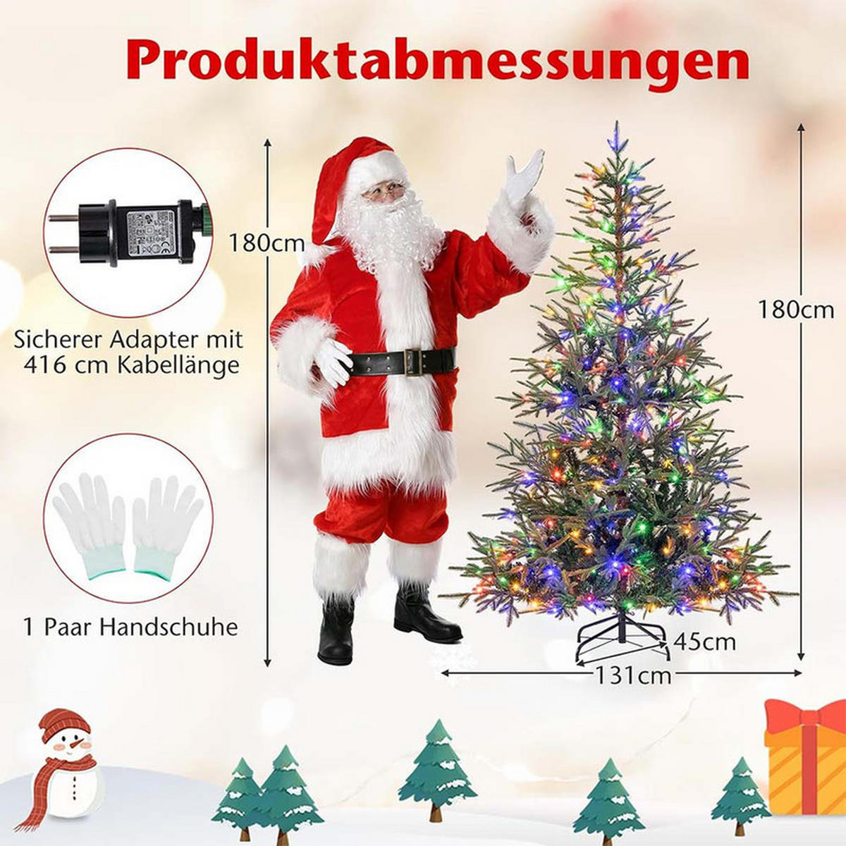 WEIHNACHTSBAUM mit 250 mehrfarbigen LEDs 180cm Grün - Grün, Metall (180cm) - COSTWAY