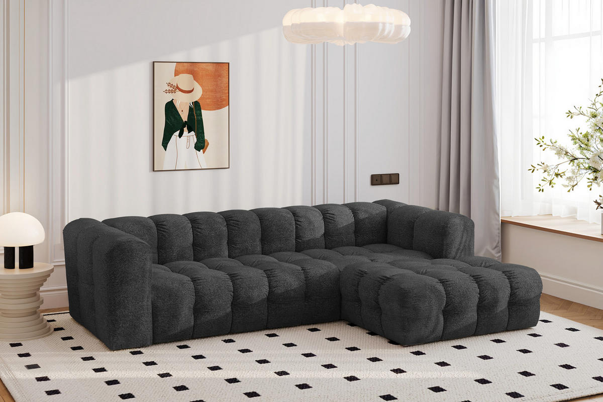 ECKSOFA L-form BALOO L, Chenille-Stoff Arena, Graphit, Rechts - Graphitfarben, Holz (280/193cm) - Kaiser Möbel