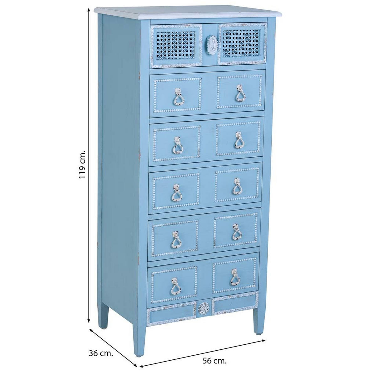 BLAU lackierte Kommode aus Holz 56x36x119 cm - Blau, Holz (56/119/36cm) - Wanderlust