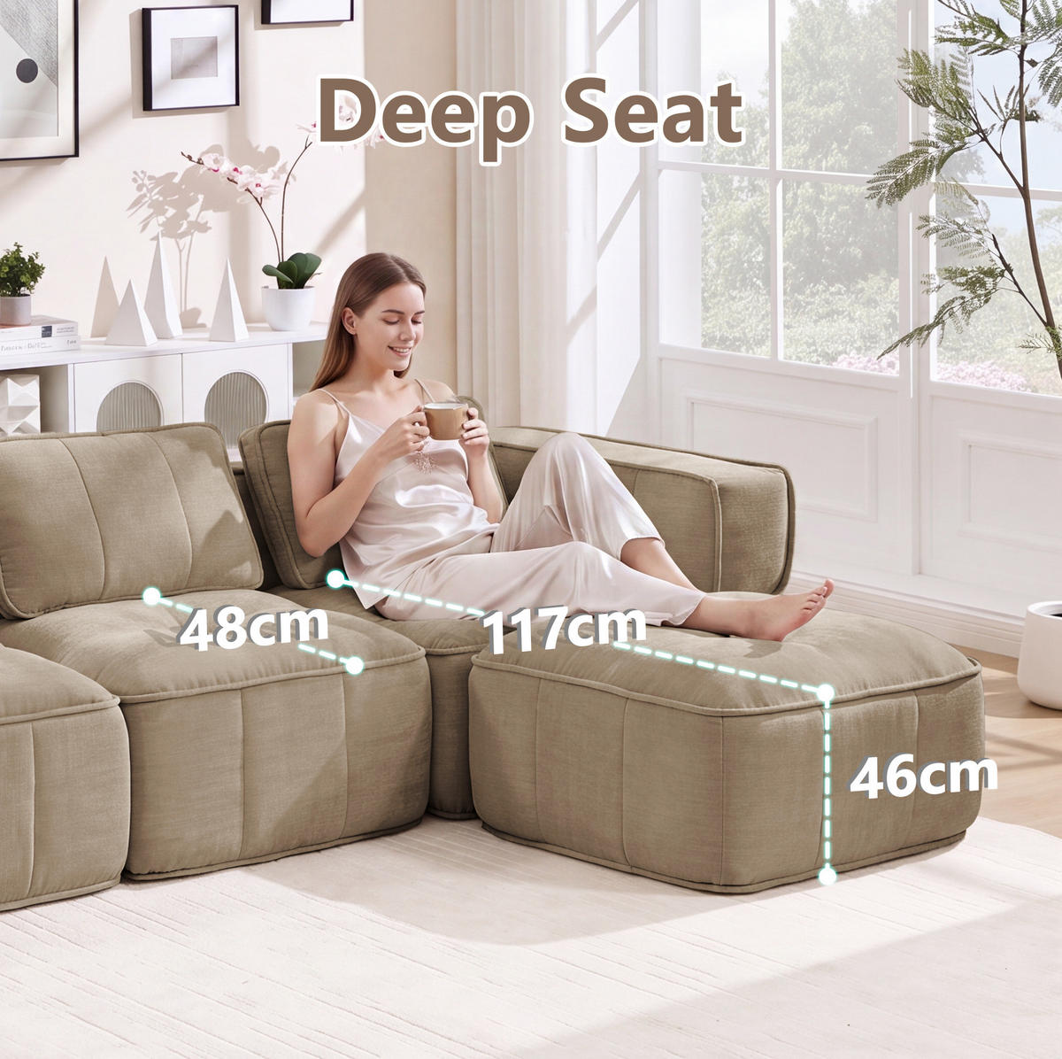 ECKSOFA 271/162/67 cm in Sand aus Polyester mit Hocker - Sandfarben, Kunststoff (162/271cm) - Flora Grace