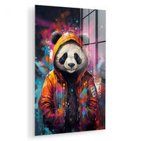 ACRYLGLASBILD Panda - Jacke - Graffiti - Orange 60x90 cm - Orange, Glas (60/90cm) - MuchoWow