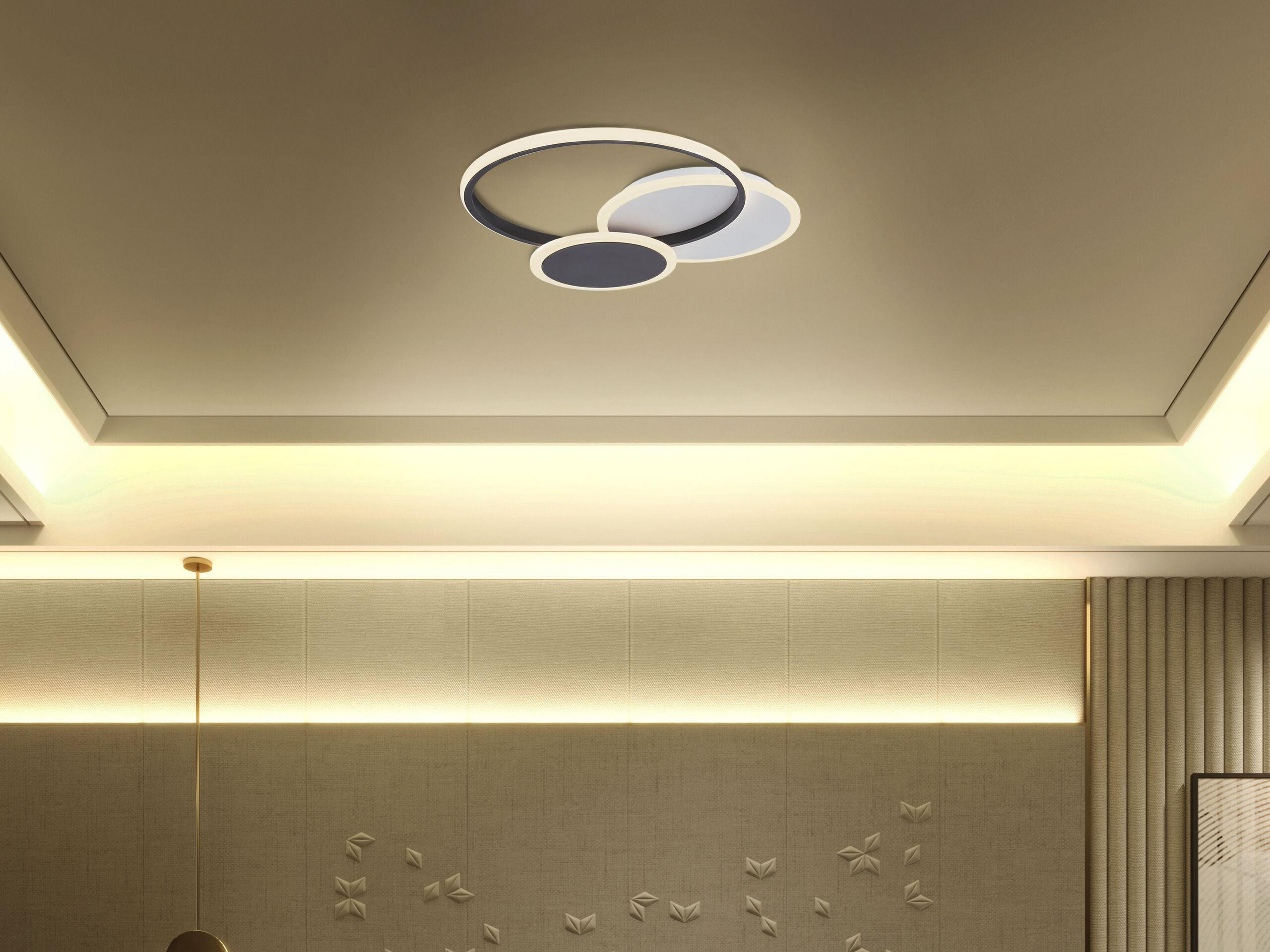 DECKENLEUCHTE Zami 43/53/3 cm - Schwarz, Kunststoff (43/53/3cm) - Beliani