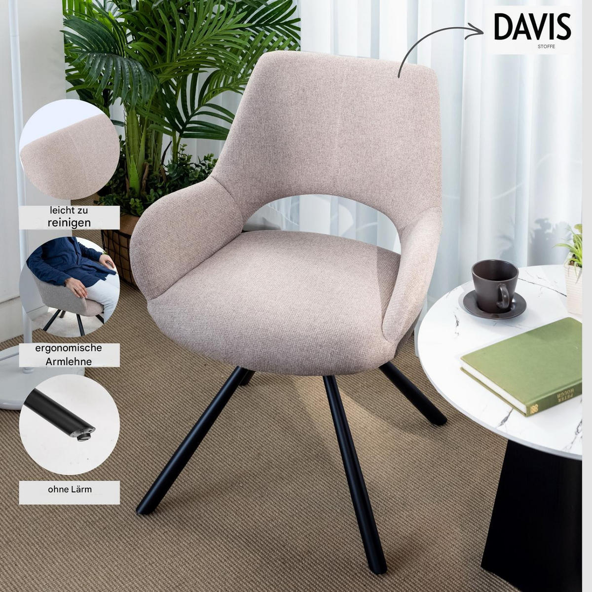 ESSZIMMERSTUHL in Eisen Webstoff - Beige, Metall (48.5/81/58cm) - Meubles Cosy