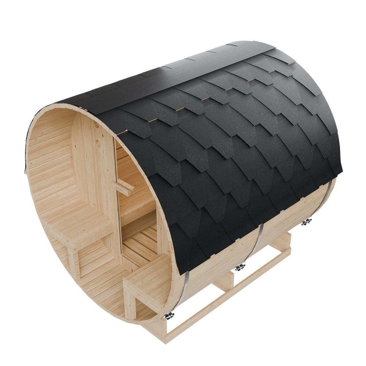 FASSSAUNA Spitzbergen 220 cm mit zwei Bänken (6 Personen) - Naturfarben, Holz (185/190/220cm) - Artsauna