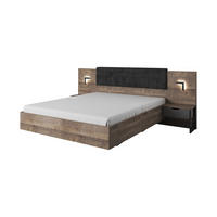 DOPPELBETT MIT NACHTKONSOLEN Arden Sand Grange Eiche / Matera / Schwarz 3-teilig - Braun/Grau, Holz/Holzwerkstoff (160/200cm) - Feldmann-Wohnen