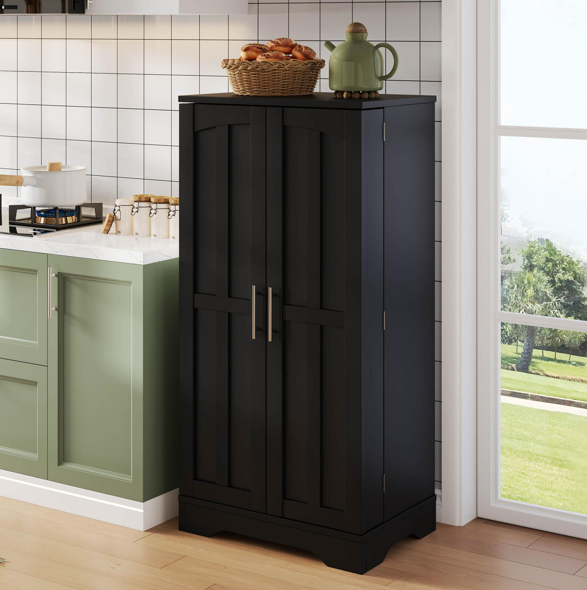 HOCHSCHRANK mit LED-Sensorlicht 120 x 60 x 40 cm MDF Black - Schwarz, Holzwerkstoff (40/120/60cm) - Meubliv