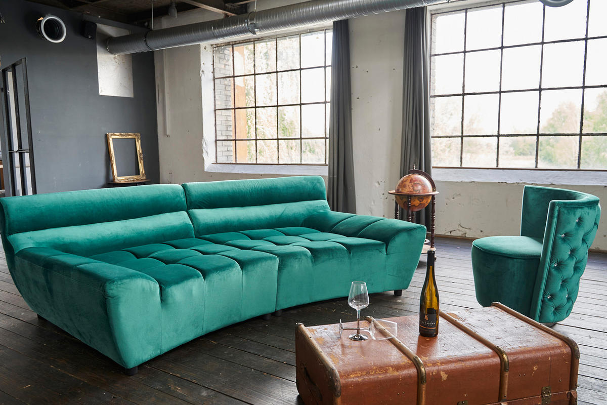 BIG SOFA NERLA Grün Webstoff - Dunkelbraun/Schwarz, Textil (260/78/165cm) - KAWOLA