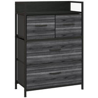 KOMMODE, Sideboard mit 4 Faltbaren Schubladen aus Stoff, Regal und Griff Schwarz - Schwarz, Textil/Metall (29/85/60cm) - HOMCOM