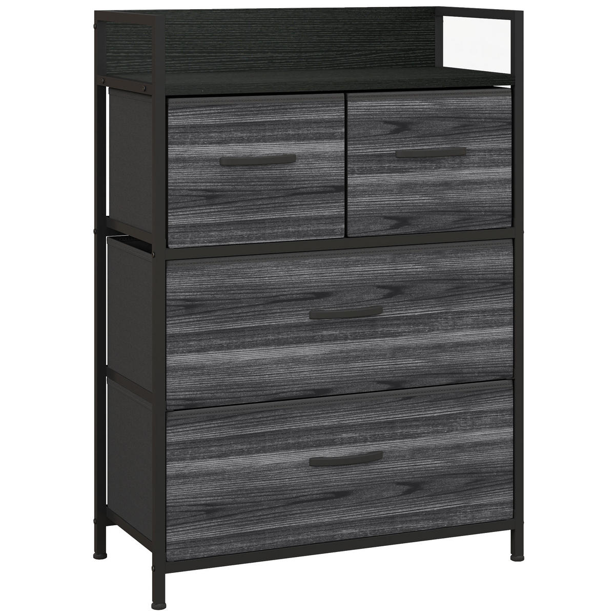 KOMMODE, Sideboard mit 4 Faltbaren Schubladen aus Stoff, Regal und Griff Schwarz - Schwarz, Textil/Metall (29/85/60cm) - HOMCOM